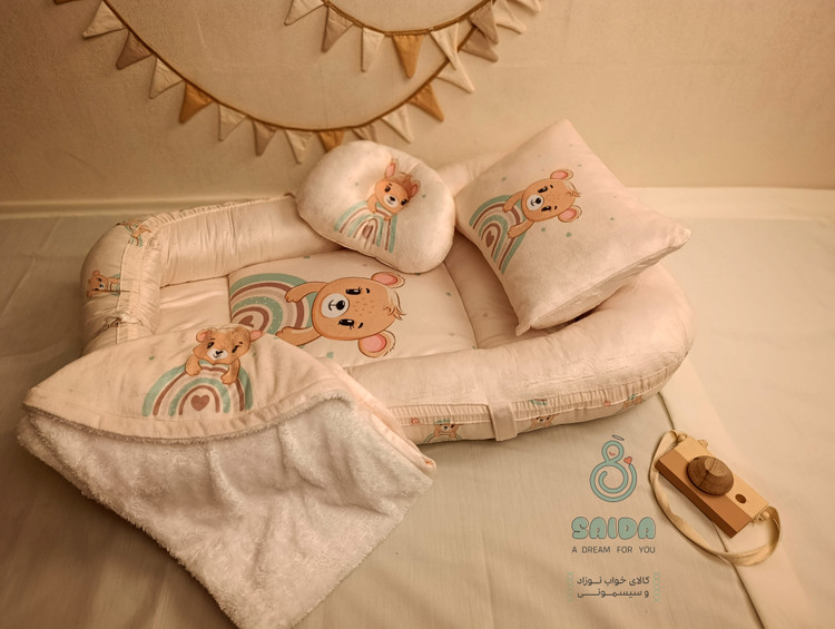 تشک گارددار نوزاد(غلط گیر) طرح خرس و رنگین کمان